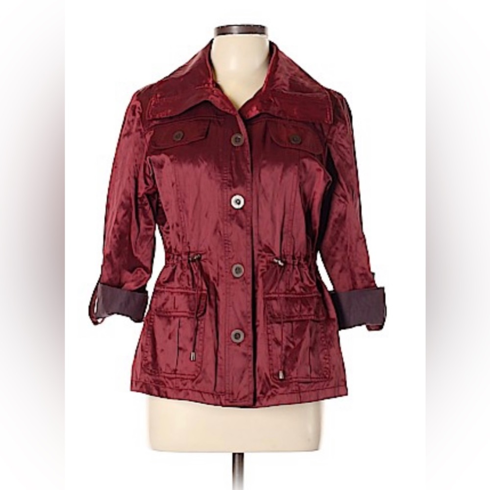 Ruby Rd Metallic Nwot Cranberry Red Button Front … - image 1